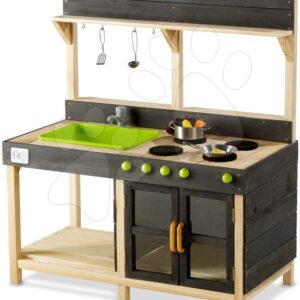 Kuchyňka cedrová s tekoucí vodou Yummy 200 Outdoor Play Kitchen Exit Toys venkovní s pečící troubou a kuchyňským náčiním od 24 měsíců