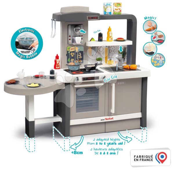 Kuchyňka elektronická s nastavitelnou výškou Tefal Evolutive Kitchen Smoby s bublající vodou a funkčními spotřebiči 40 doplňků 101 cm výška/51 cm pult