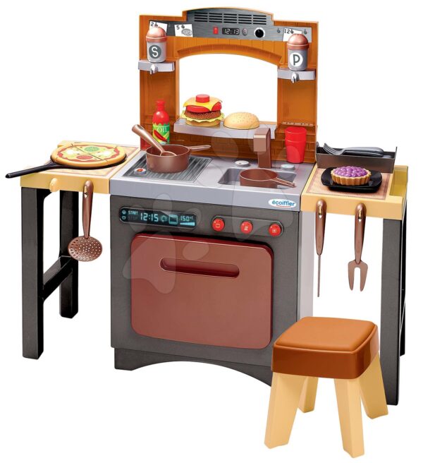 Kuchyňka s pizzou Pizzeria Écoiffier oboustranná polohovatelná se židlí a 33 doplňky od 18 měsíců