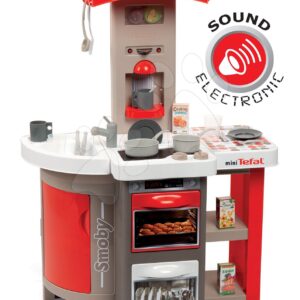 Kuchyňka skládací elektronická Tefal Opencook Smoby červená s kávovarem a chladničkou a 22 doplňků