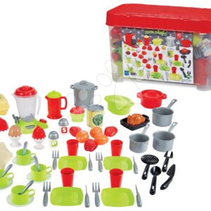 Kuchyňské nádobí s potravinami v dóze Dining Set Écoiffier s kávovarem 70 doplňků od 18 měsíců