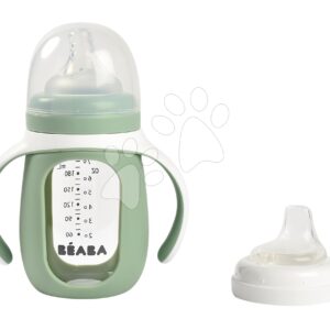 Láhev Bidon na učení pití 2in1 Training Bottle Beaba Sage Green 210 ml se silikonovým obalem zelená od 4 měsíců