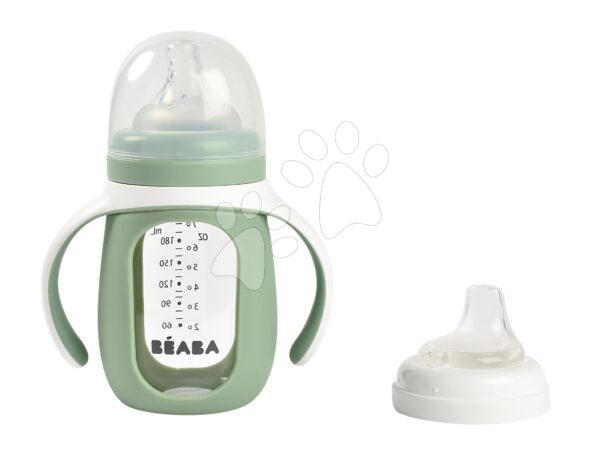 Láhev Bidon na učení pití 2in1 Training Bottle Beaba Sage Green 210 ml se silikonovým obalem zelená od 4 měsíců