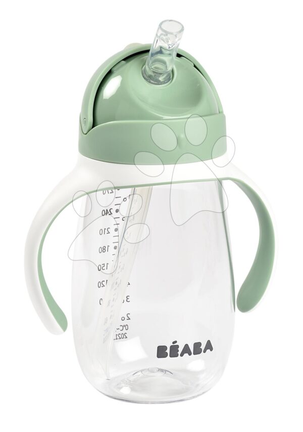 Láhev Bidon na učení pití Straw Cup Beaba Sage Green 300 ml s brčkem zelená od 8 měsíců
