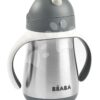 Láhev Bidon s dvojitými stěnami Stainless Steel Straw Cup Beaba Mineral Grey 250 ml z nerezavějící oceli šedá od 8 měsíců - Image 2