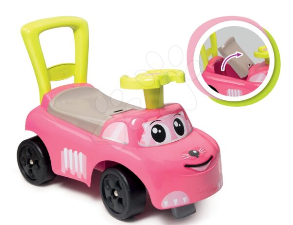 Odrážedlo s chodítkem Auto Pink Ride on Smoby s úložným prostorem a opěrkou od 10 měsíců růžové
