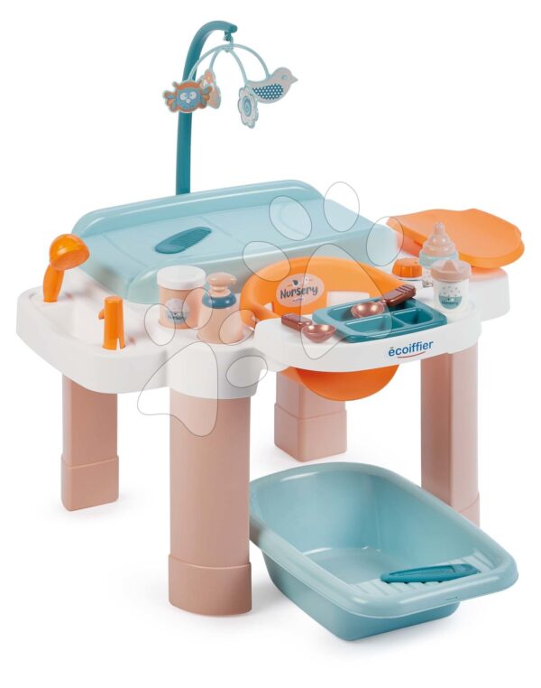 Pečovatelský stolek pro panenku Nursery Écoiffier 13 doplňků s vaničkou od 18 měsíců