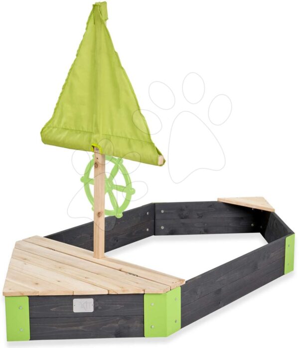 Pískoviště cedrové loď s kormidlem Aksent Boat Sandpit Exit Toys stožár s plachtou a úložným prostorem 190*90 cm