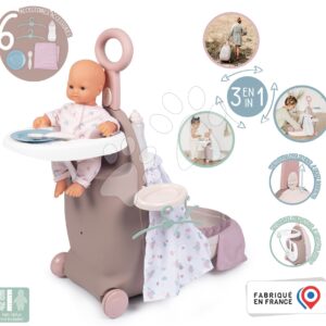 Přebalovací kufřík na kolečkách Suitcase 3in1 Natur D'Amour Baby Nurse Smoby s postýlkou a jídelní židlí 6 doplňků od 18 měsíců