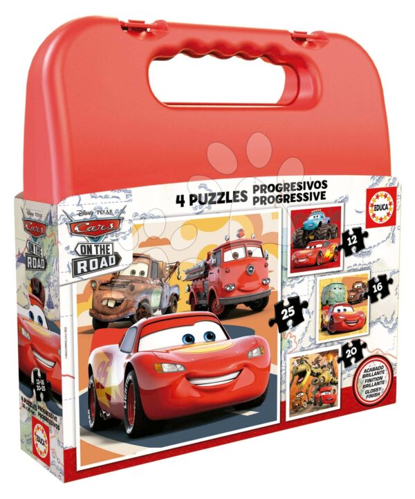 Puzzle Cars Disney Progressive Educa 12-16-20-25 dílků v kufříku