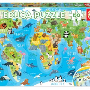 Puzzle Mapa světa se zvířátky Educa 150 dílků od 7 let
