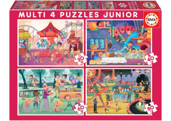 Puzzle Multi 4 Junior Park atractions+Children's party Educa 20-40-60-80 dílků od 4 let