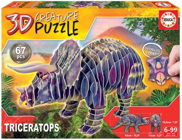 Puzzle dinosaurus Triceratops 3D Creature Educa délka 43 cm 67 dílků od 6 let