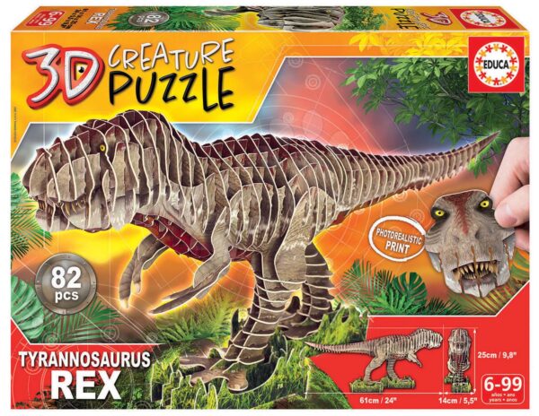 Puzzle dinosaurus Tyrannosaurus Rex 3D Creature Educa délka 61 cm 82 dílků od 6 let