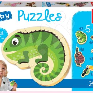 Puzzle pro nejmenší Baby 5 Educa – Tropická exotická zvířátka od 24 měsíců