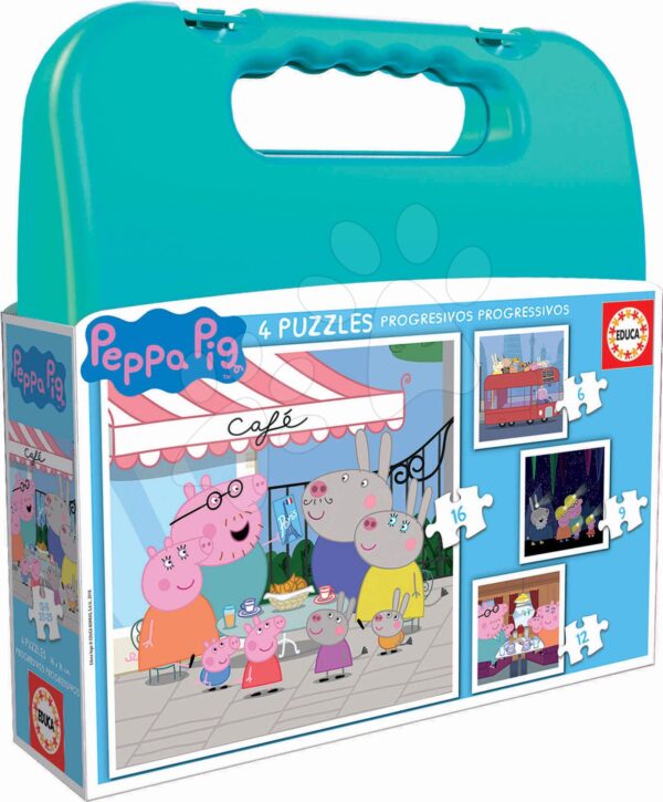 Puzzle v kufříku Peppa Pig Progressive Educa 6-9-12-16 dílků od 4 let