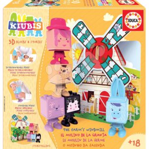 Skládačka Kiubis 3D Blocks & Stories The Farm´s Windmill Educa 5 figurek a větrný mlýn od 24 měsíců