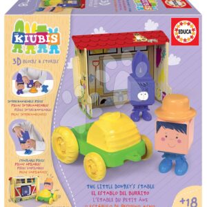 Skládačka Kiubis 3D Blocks & Stories The Little Donkey´s stable Educa 2 figurky s traktorem a stájí od 24 měsíců