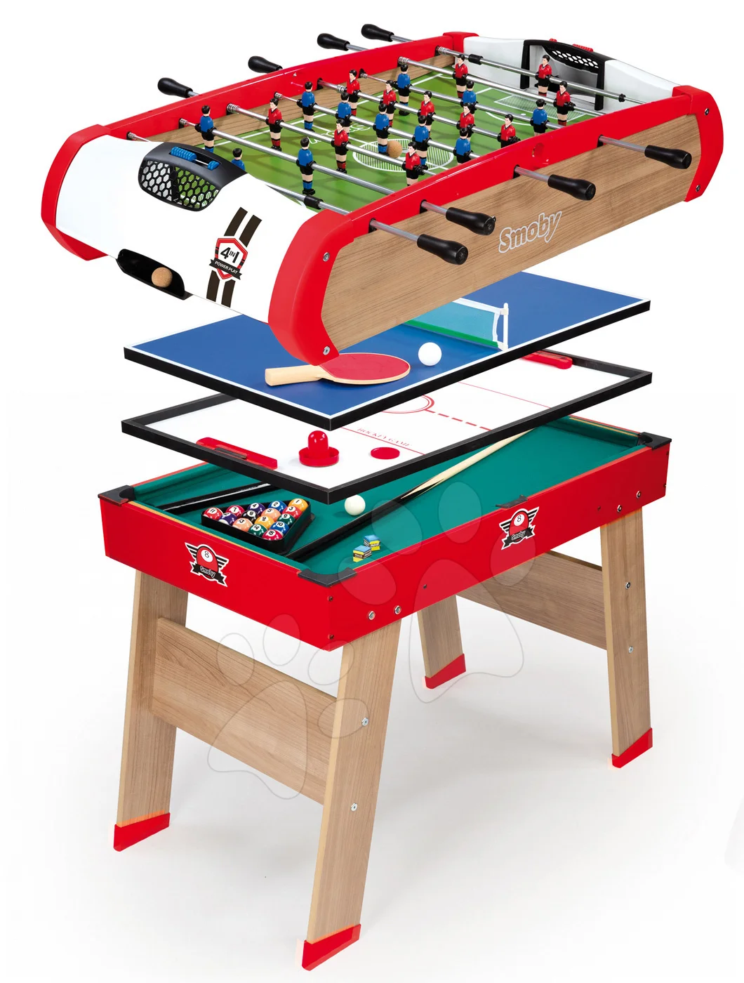 Fotbalový stůl Powerplay 4v1 Smoby dřevěný a kulečník