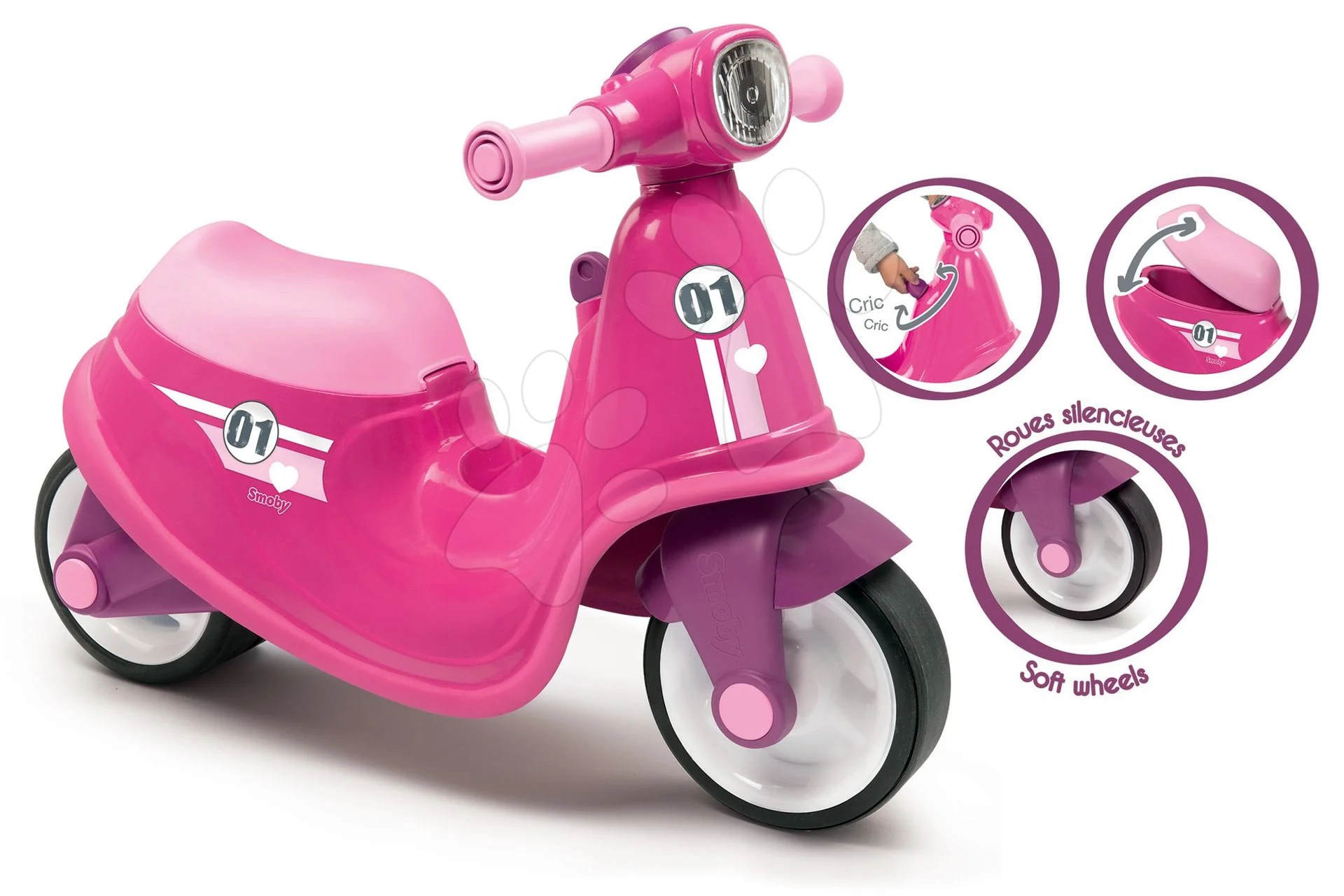 Smoby odrážedlo motorka s reflektorem Scooter Pink růžové 721001 - Obrázek 2