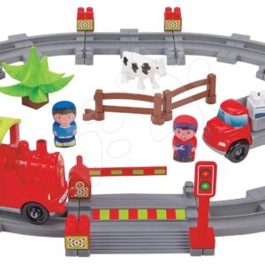 Stavebnice Vlak s kolejnicemi Steam Train Abrick Écoiffier s 2 vagony a 4 figurkami od 18 měsíců