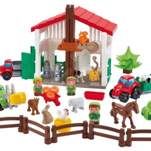 Stavebnice farma s traktorem Abrick Écoiffier s 8 zvířátky a 3 farmáři od 18 měsíců