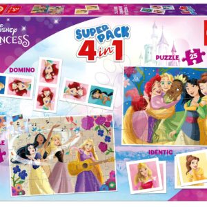 Superpack 4v1 Disney Princess Educa domino pexeso a puzzle s 25 a 50 dílky