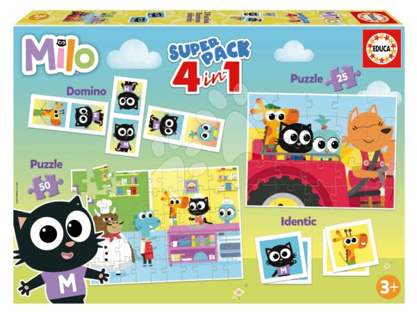 Superpack 4v1 Milo Educa domino pexeso a puzzle s 25 a 50 dílky