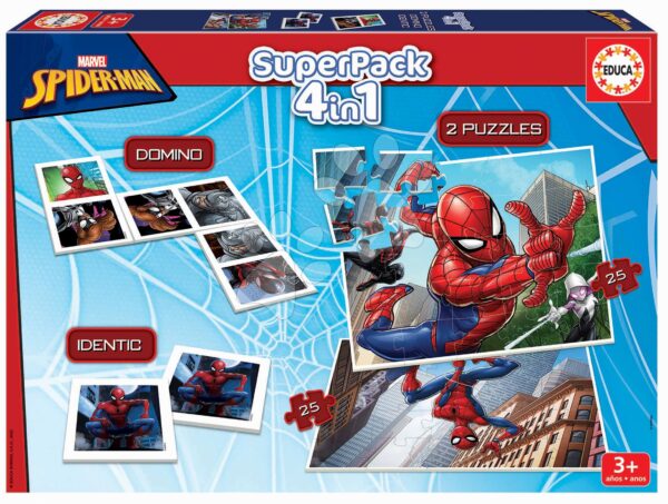 Superpack 4v1 Spider-man Educa domino pexeso a 2 puzzle s 25 dílky