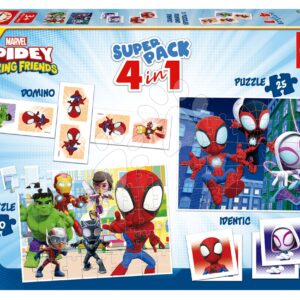 Superpack 4v1 Spidey and his amazing friends Educa domino pexeso a puzzle s 25 a 50 dílky