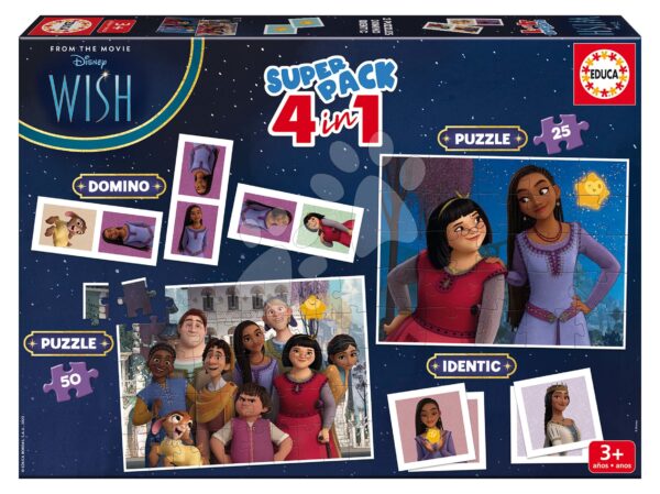 Superpack 4v1 Wish Educa domino pexeso a puzzle s 25 a 50 dílky