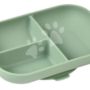 Talíř pro miminka Silicone Suction Plate Beaba Sage Green ze silikonu rozdělen zelený od 4 měsíců