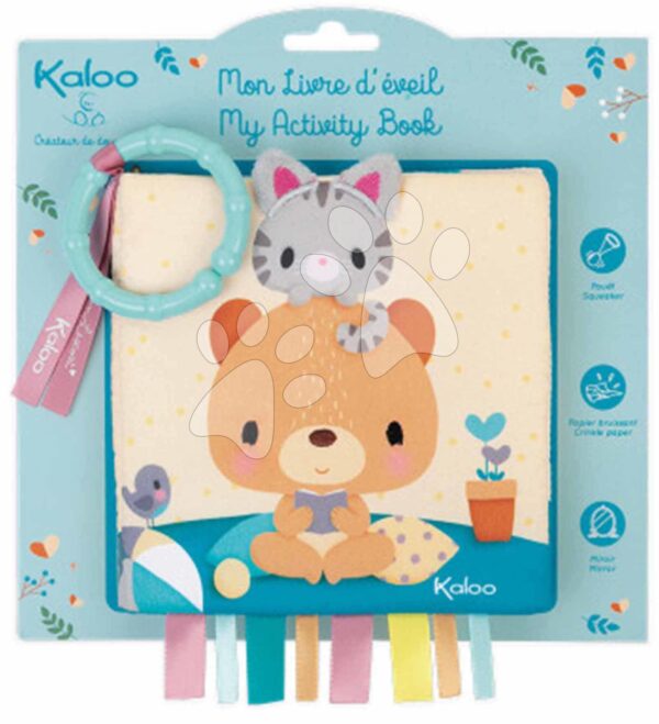 Textilní knížka medvěd Choo at home Activity Book Kaloo s kroužkem pro nejmenší od 0 měsíců