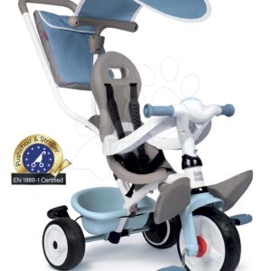 Tříkolka a kočárek v jednom s vysokou opěrkou Baby Balade Plus Tricycle Blue Smoby s brzdou a EVA koly modrá od 10 měsíců