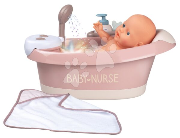 Vanička s tekoucí vodou ve sprše Balneo Bath Natur D'Amour Baby Nurse Smoby s jacuzzi koupelí se světlem a bubláním elektronické