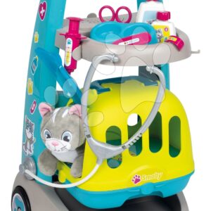 Zvěrolékařský vozík s kufříkem Veterinary Trolley Smoby pro plyšové kotě s 8 lékařskými doplňky