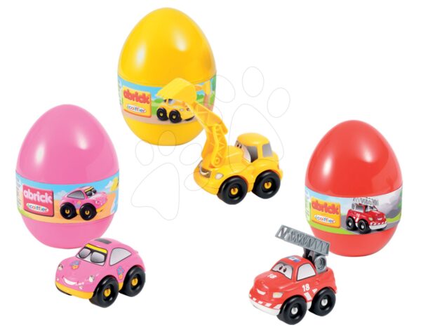 Abrick Écoiffier stavebnice pro děti ve vajíčku Rychlá auta s 3 auty P16108