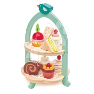 Dřevěná cukrárna Birdie Afternoon Tea stand Tender Leaf Toys se zákusky a sendviči