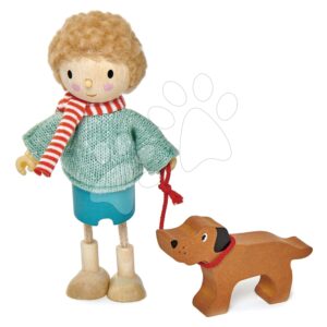Dřevěná postavička otec se psem Mr. Goodwood Tender Leaf Toys na procházce v pulovru
