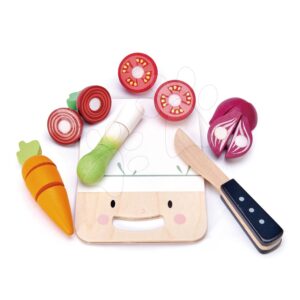 Dřevěné prkýnko se zeleninou Mini Chef Chopping Board Tender Leaf Toys s nožem na krájení