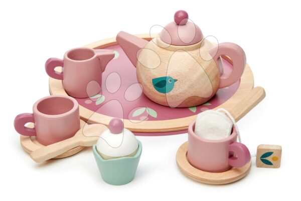 Dřevěný čajník Birdie Tea set Tender Leaf Toys na tácku se šálky s čajovým sáčkem