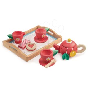 Dřevěný tác s čajovou soupravou Tea Tray Tender Leaf Toys 12dílná souprava s čajníkem a koláči
