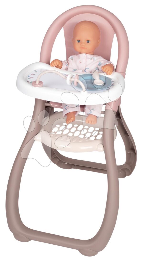 Jídelní židle Highchair Natur D'Amour Baby Nurse Smoby s 2 doplňky pro 42 cm panenku od 18 měsíců