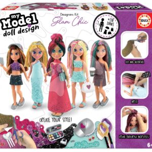 Kreativní tvoření Design Your Doll Glam Chic Educa vyrob si vlastní elegantní panenky 5 modelů od 6 let