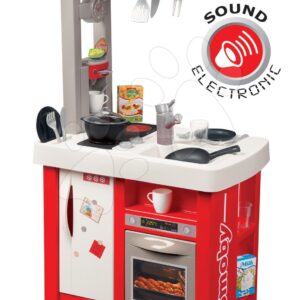 Kuchyňka elektronická Bon Appetit Smoby červená zvuková s chladničkou kávovarem a 23 doplnků