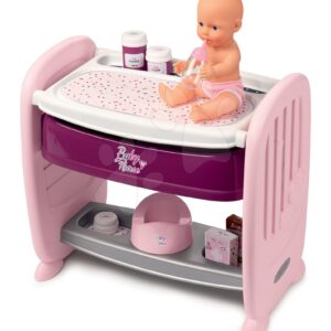 Postýlka k posteli s pultem na přebalování Violette Baby Nurse 2v1 Smoby 3 pozice s 8 doplňky od 24 měsíců