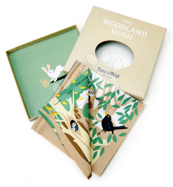 Textilná knižka Woodland Hush Rag Book Threadbear s 12 lesnými zvieratkami 100% jemná bavlna 17*17 cm v darčekovom balení TB4034