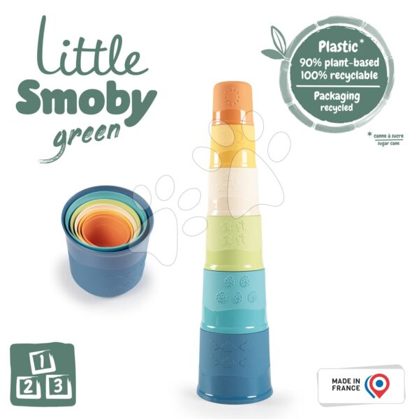 Věž z cukrové třtiny Bio Sugar Cane Magic Tower Little Smoby 40 cm 6 kelímků Green 100% recyklovatelné od 12 měsíců