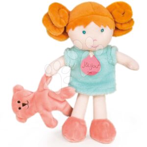 Panenka pro miminka Mrs Mint My First Doll Jolijou 21 cm v modrých šatech s pejskem z jemného textilu od 0 měsíců