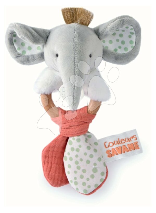 Plyšový slon s chrastítkem Couleurs Savane Doudou et Compagnie šedo-růžový 15 cm od 0 měsíců